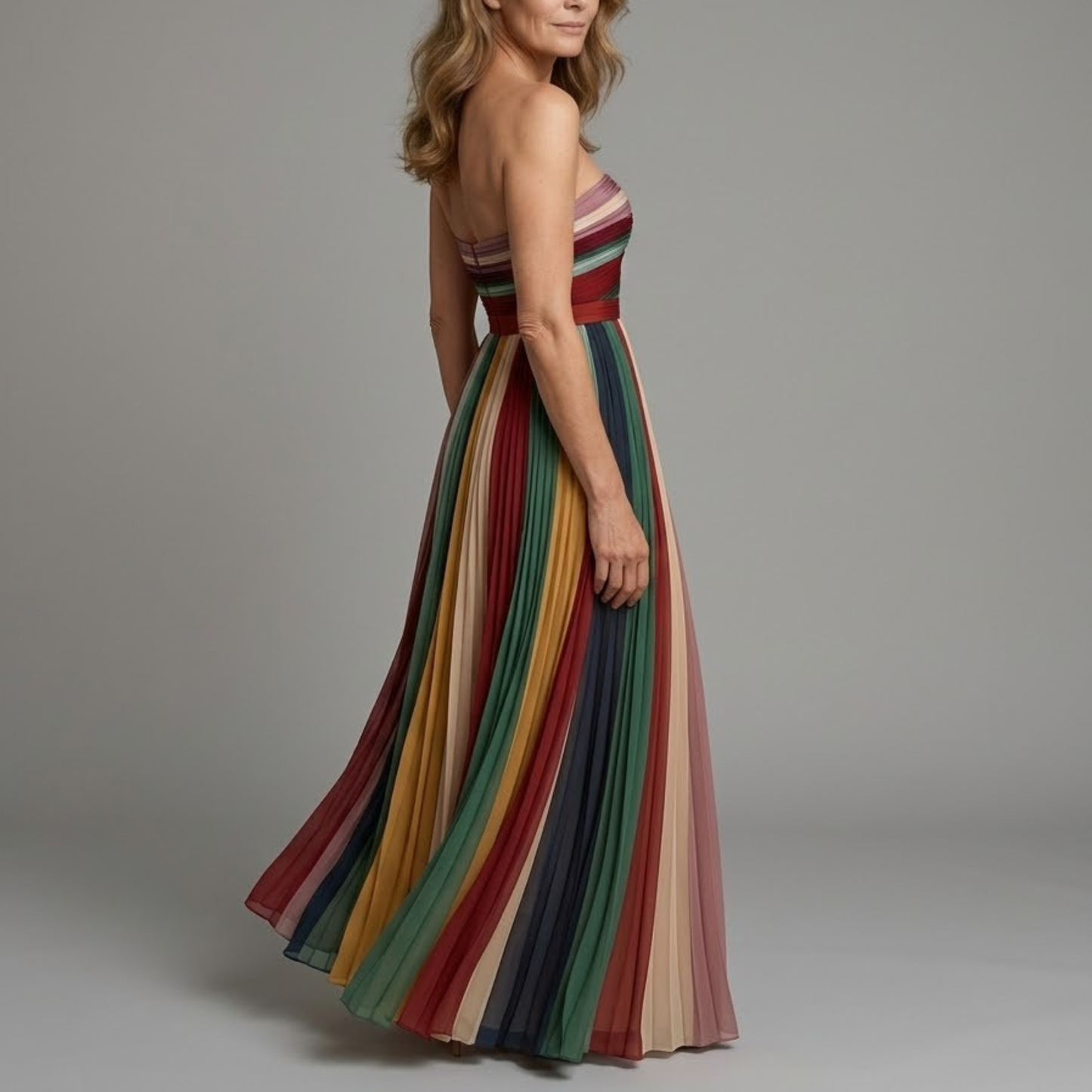 Vestido largo mujer sin tirantes – vestido verano plisado elegante