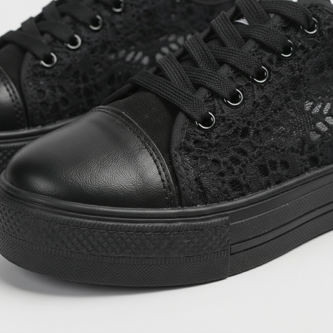Laia | Zapatillas Plataforma Casual Mujer Cordones Encaje Punta Redonda Suela Alta