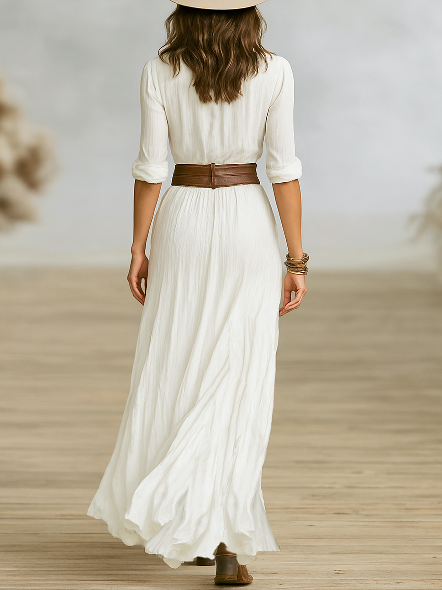 Alba | Vestido maxi chic con manga larga y abertura lateral