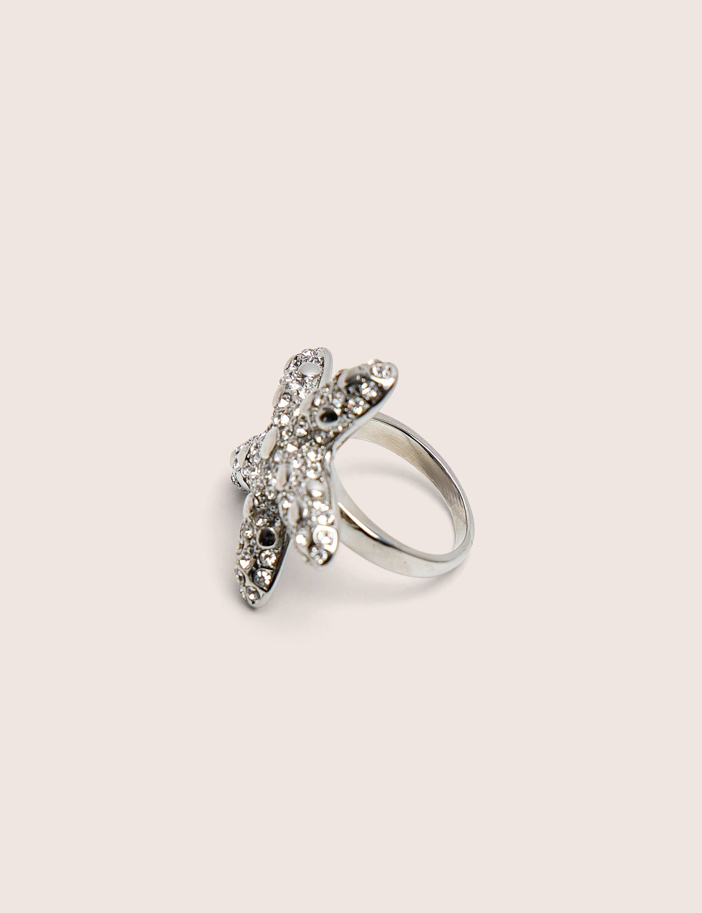 Anillo de estrella de mar con diamante en plata