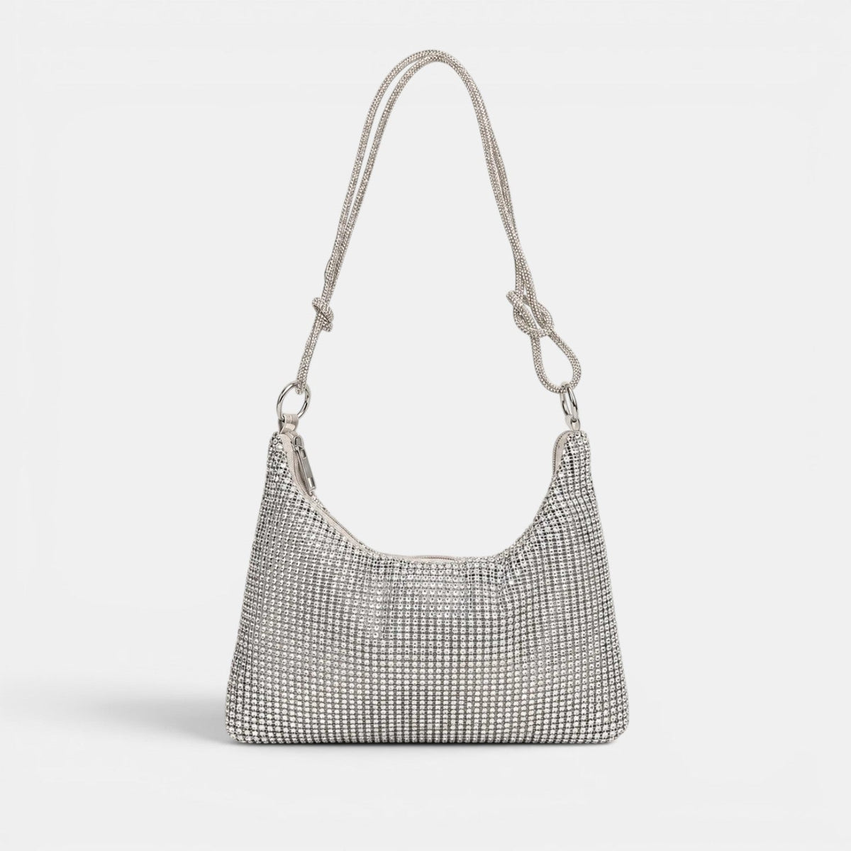 Bolso Fiesta Plateado Strass Cadena