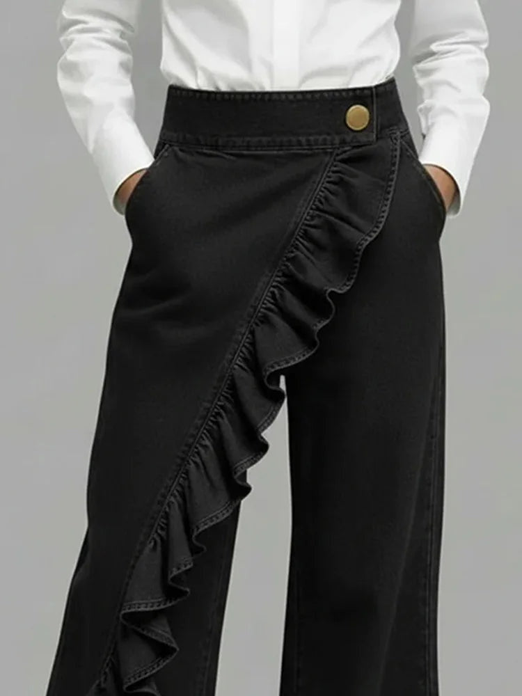 Inés | Vaqueros Wide Leg con Volantes Mujer Cintura Alta