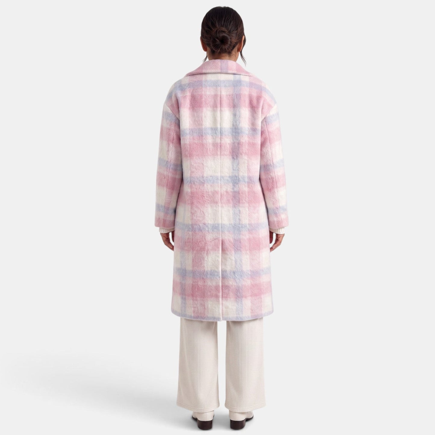 Abrigo largo de lana rosa para mujer