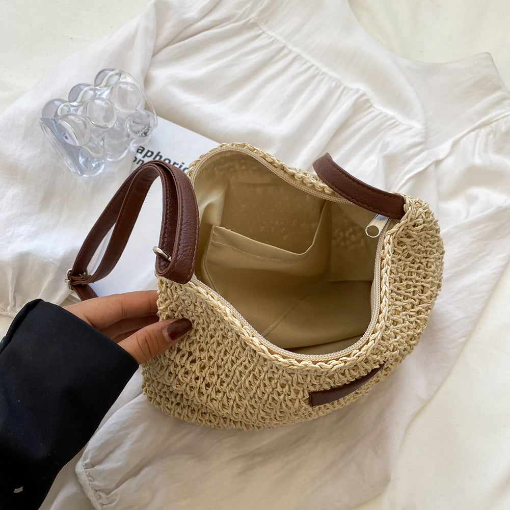 Mujer Bolso de hombro con textura trenzada y correas dobles y detalle rectangular frontal