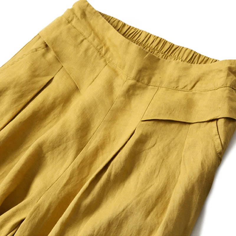 Mujer Pantalón de Pierna Ancha con Cintura Elástica y Pliegues Frontales