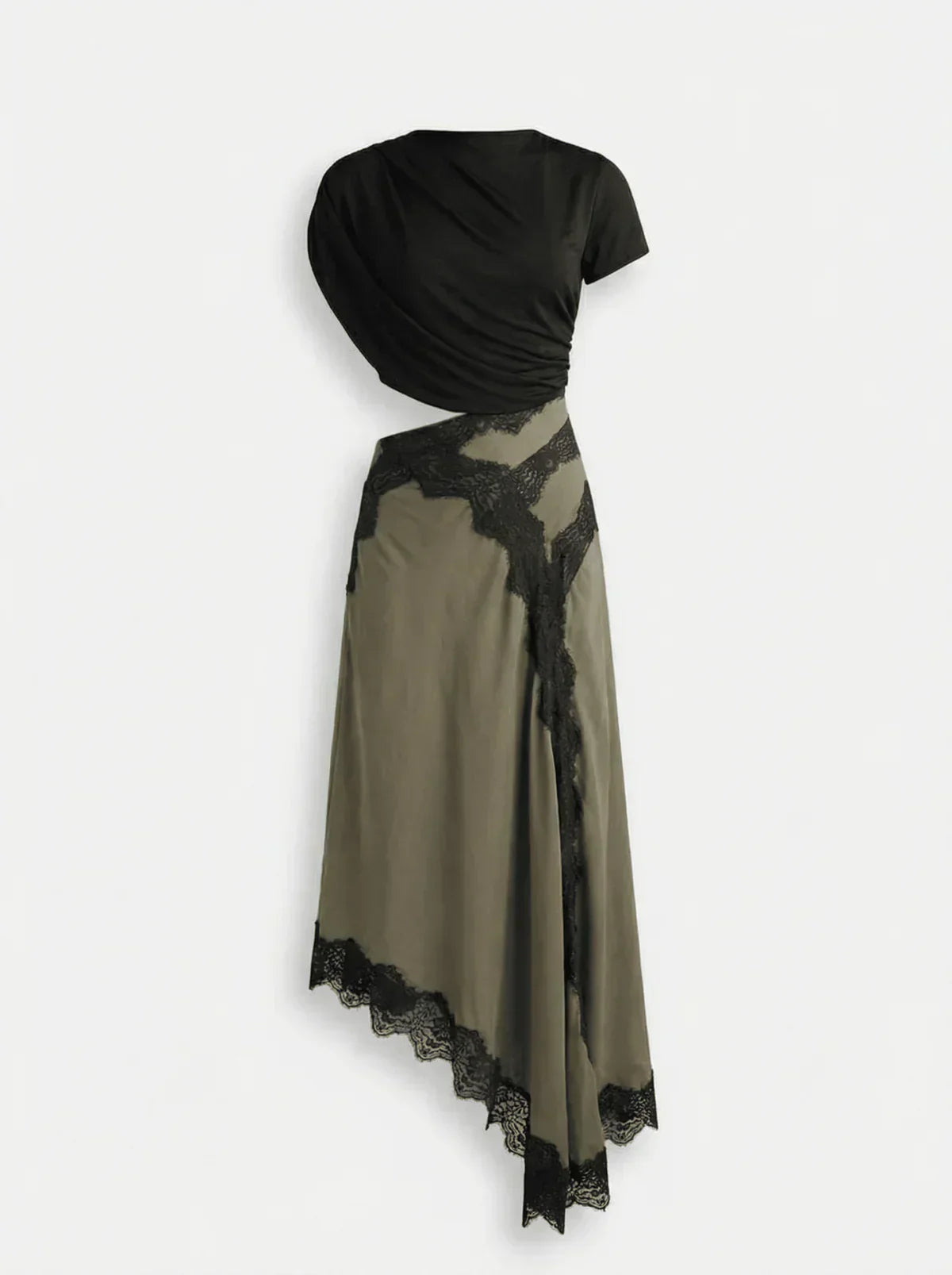 Conjunto mujer top asimétrico falda maxi encaje elegante