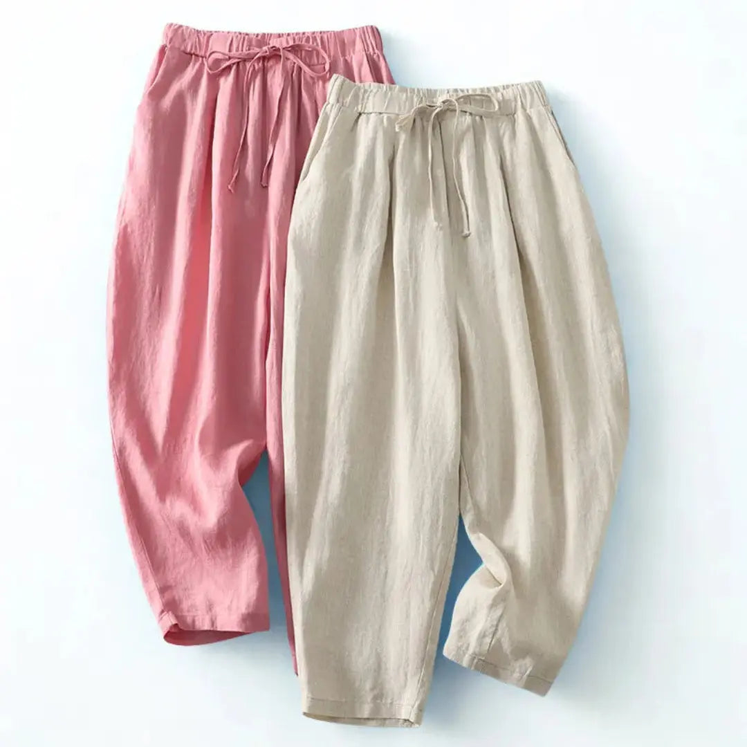 Pantalón de mujer de tiro alto con pernera ancha, cordón ajustable y bolsillos laterales