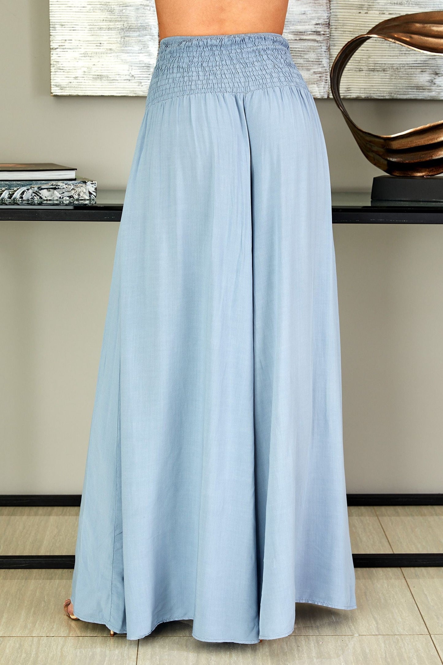 Pantalones de pierna ancha con cintura fruncida para mujer