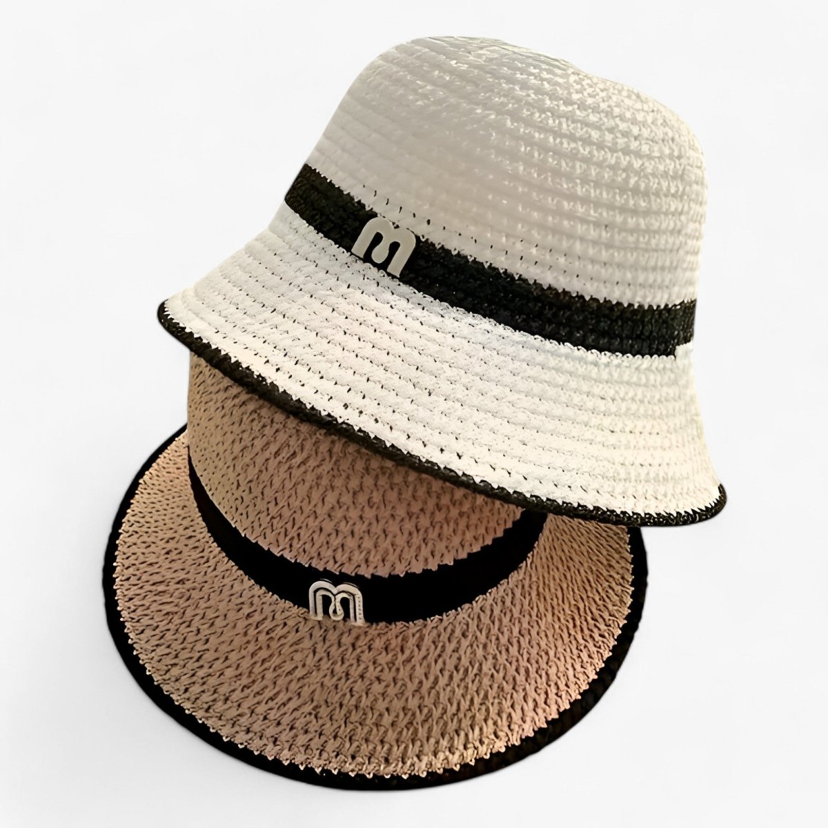 Sombrero de paja trenzada para mujer con banda de logotipo