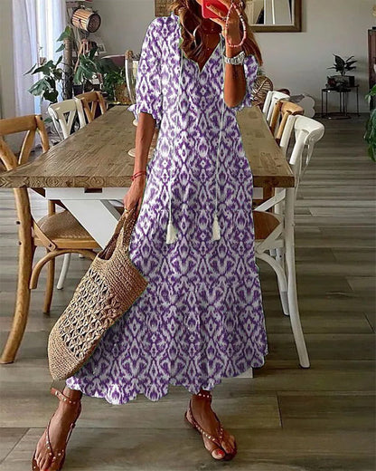 Mila | Vestido Largo Boho con Estampado Étnico