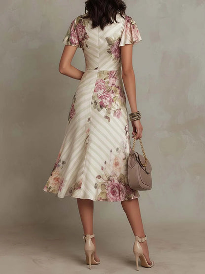 Vestido Midi Satén Floral Mujer – Estilo Elegante y Silueta Favorecedora