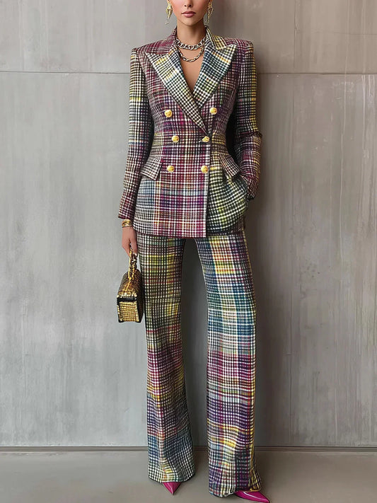 Traje elegante mujer con blazer cruzado y pantalón – traje de vestir mujer moderno