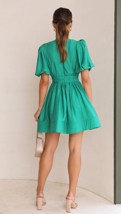 Darsela | Vestido mini de primavera con mangas abullonadas para mujer