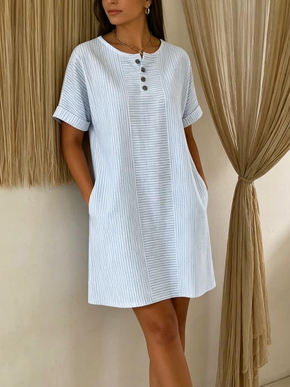 Vestido Mujer Algodón Lino con Botones – Estilo Suelto y Elegante