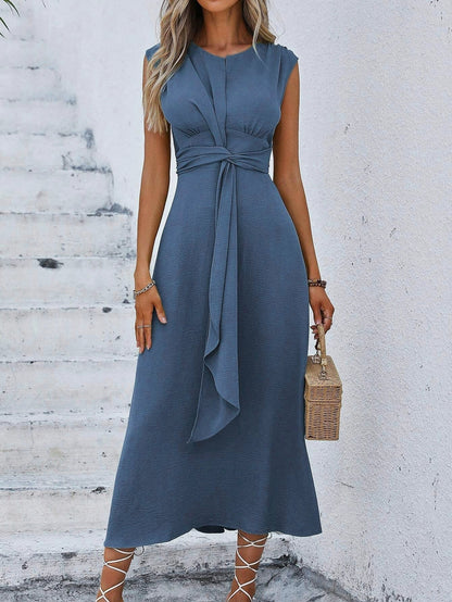 Vestido largo para mujer con cintura drapeada y diseño sin mangas