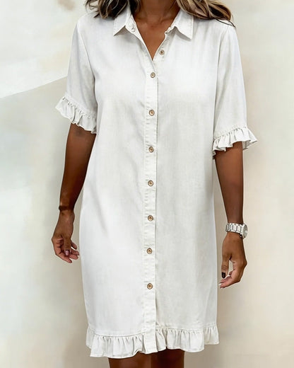 Vestido Denim Mujer con Botones y Volantes – Estilo Casual Cómodo