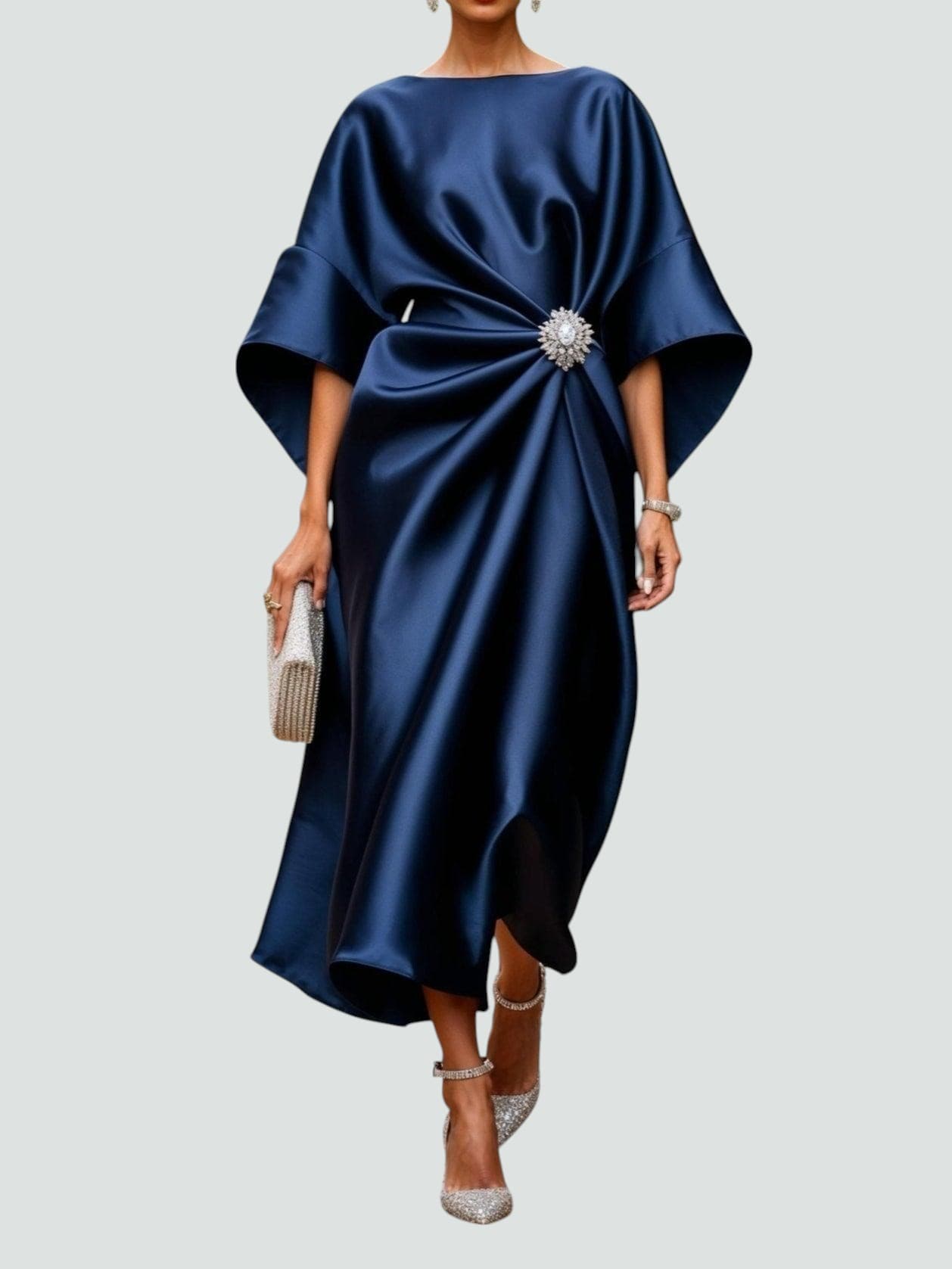 Vestido Midi Mujer Satinado Con Detalle Elegante – Diseño Fluido Sofisticado