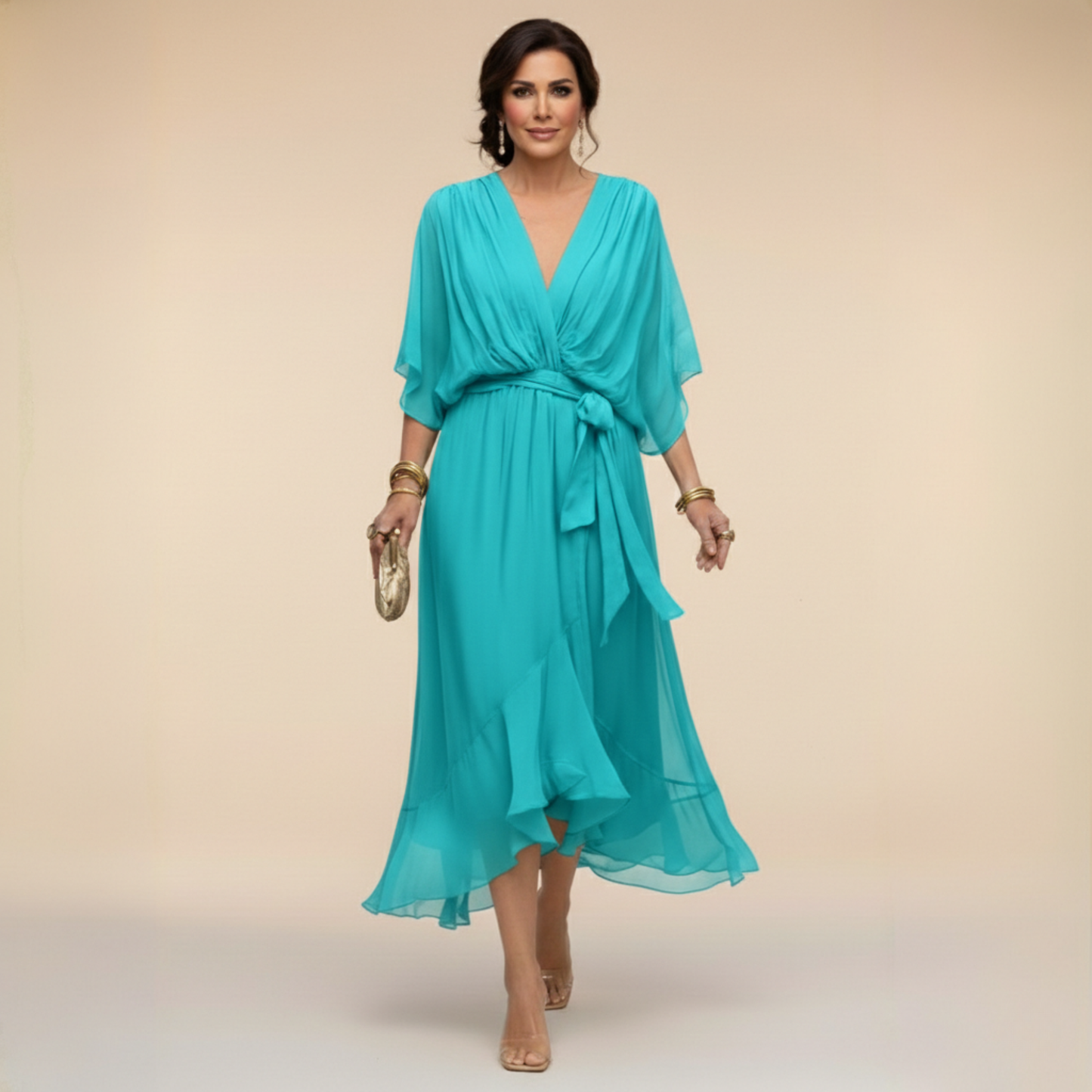 Vestido chiffon mujer escote V fluido – elegante y ligero