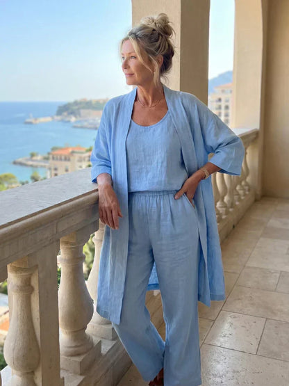 Vestido largo para mujer con conjunto de tres piezas y pantalón amplio