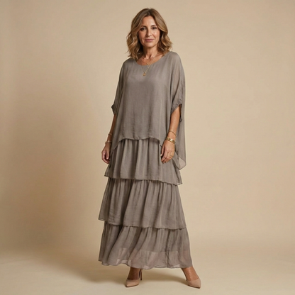 Vestido Largo Mujer Corte Amplio Elegante – Diseño Fluido en Capas y Manga Suelta