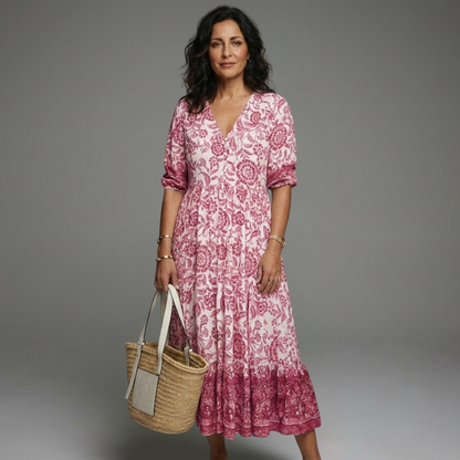 Vestido veraniego mujer estampado floral con escote V – estilo casual ligero