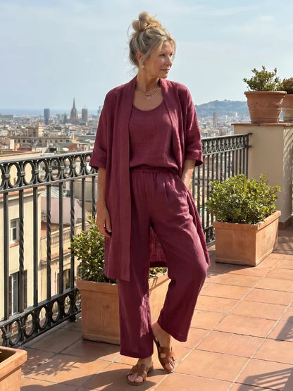 Vestido largo para mujer con conjunto de tres piezas y pantalón amplio