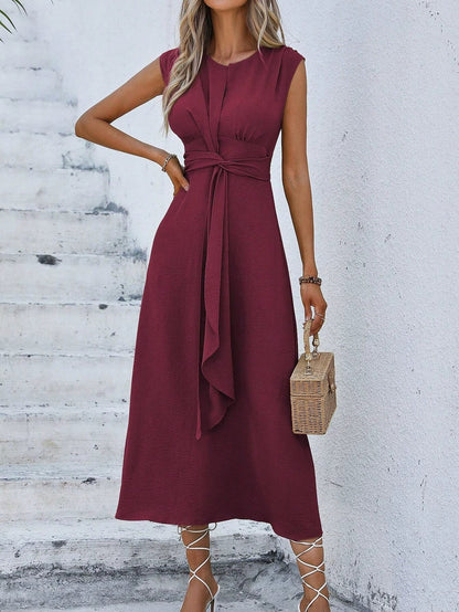 Vestido largo para mujer con cintura drapeada y diseño sin mangas