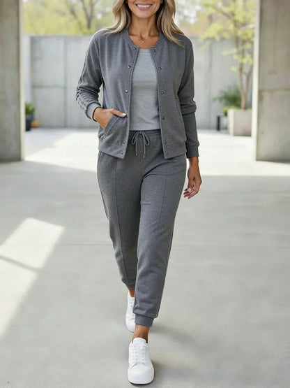 Conjunto mujer 3 piezas sport chic – chaqueta pantalón rayas elegantes