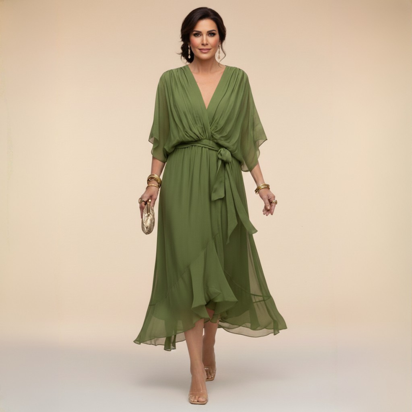 Vestido chiffon mujer escote V fluido – elegante y ligero