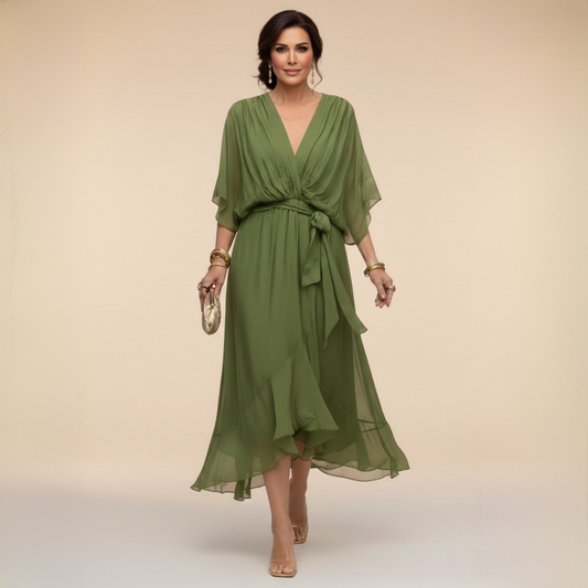Vestido chiffon mujer escote V fluido – elegante y ligero
