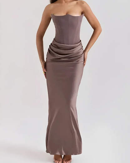Alvara | Vestido maxi drapeado sin tirantes para mujer