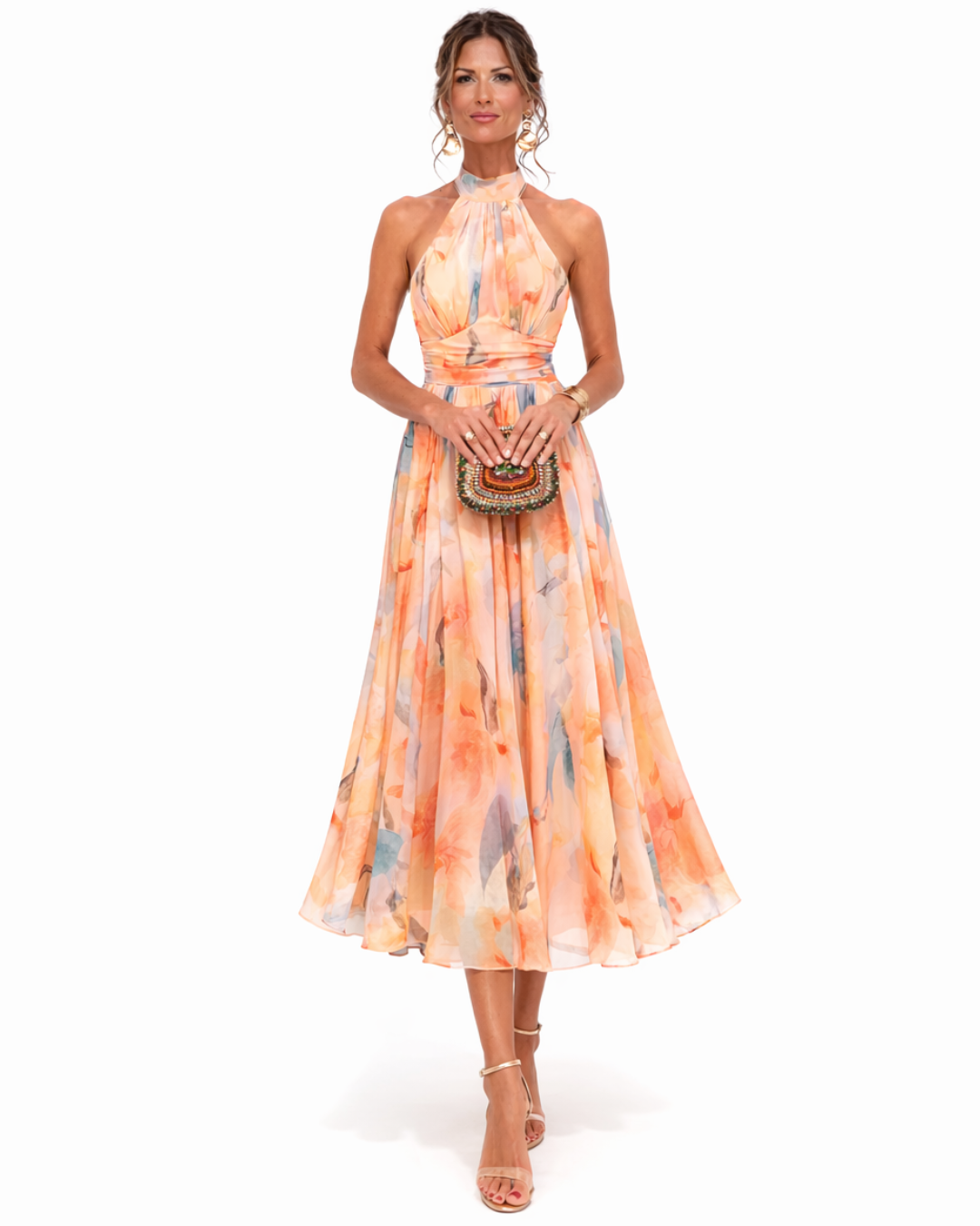 Aurora | Vestido con cuello halter y estampado en acuarela