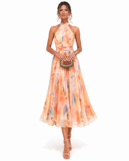 Aurora | Vestido con cuello halter y estampado en acuarela