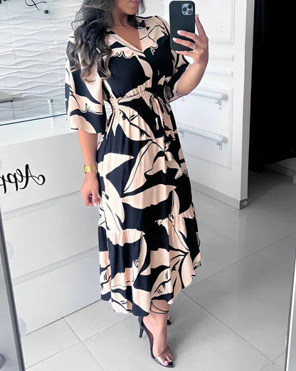 Vestido para mujer con escote en V, cintura ajustable y estampado abstracto