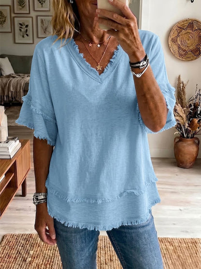 Top de Lino con Escote en V – Corte Casual Ligero de Verano