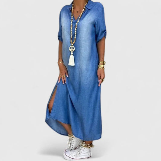 Vestido Maxi Mujer Estilo Denim – Diseño Suelto Elegante y Versátil