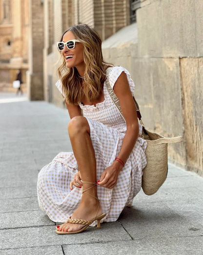 Idoia | Vestido maxi casual fruncido para eventos