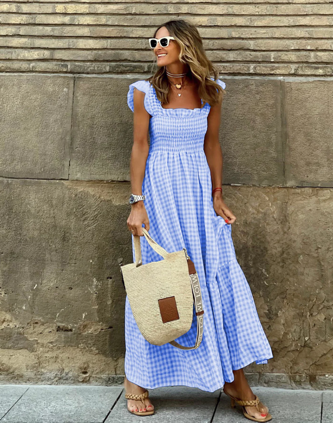 Idoia | Vestido maxi casual fruncido para eventos
