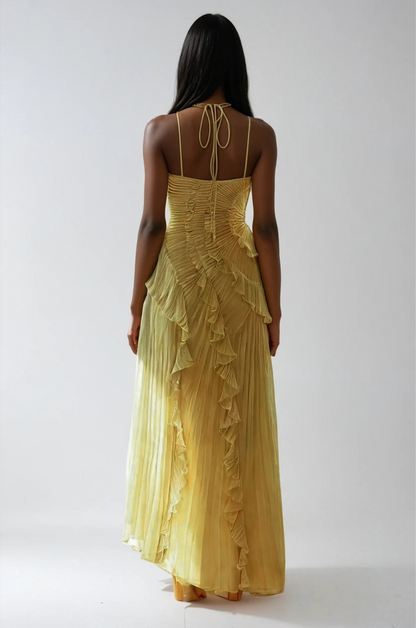 Vestido largo mujer con volantes y escote halter