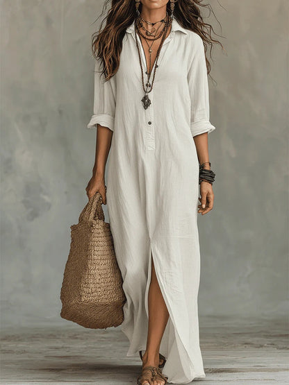 Vestido largo mujer fluido elegante con botones – vestido camisero ligero estilo atemporal