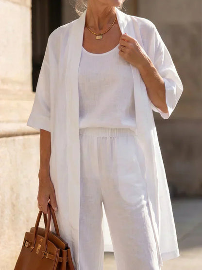 Vestido largo para mujer con conjunto de tres piezas y pantalón amplio