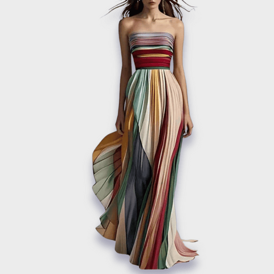 Amaia | Vestido maxi plisado para mujer sin tirantes