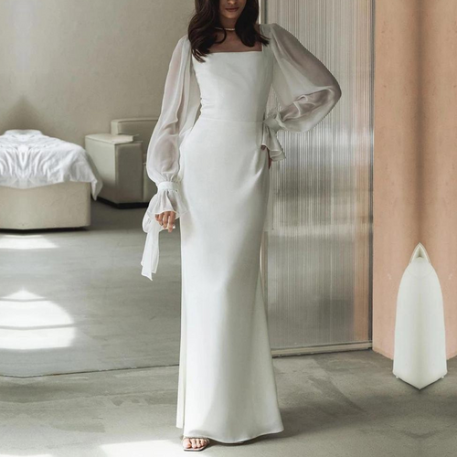 Amilcar | Vestido largo de noche con escote cuadrado para mujer