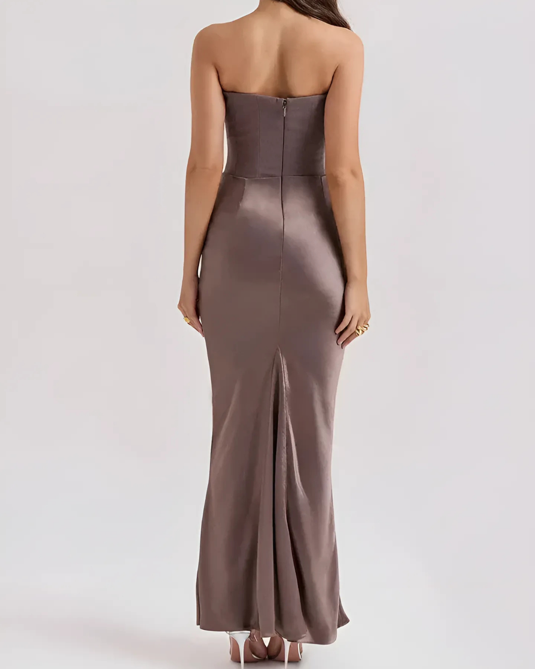 Alvara | Vestido maxi drapeado sin tirantes para mujer