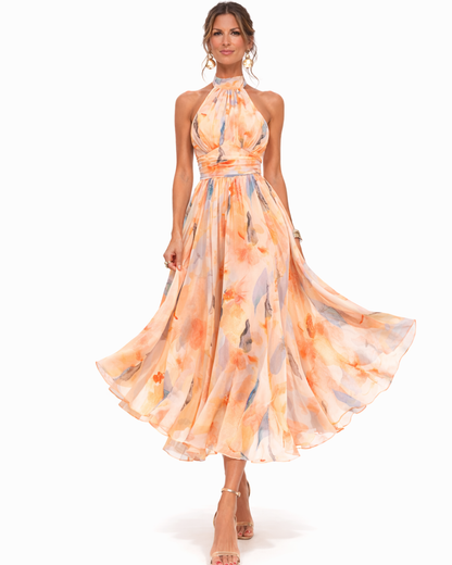 Aurora | Vestido con cuello halter y estampado en acuarela