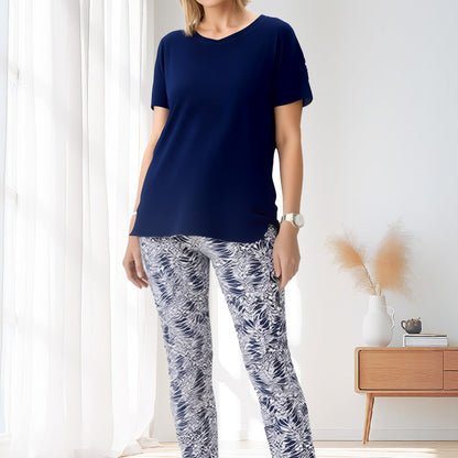 Conjunto mujer algodón pantalón estampado casual cómodo