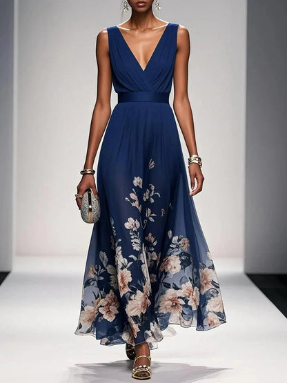 Umara | Vestido maxi de verano en chiffon con estampado floral