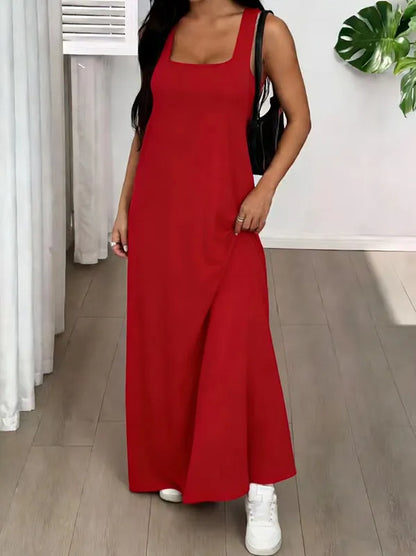 Vestido largo para mujer con tirantes anchos y silueta fluida