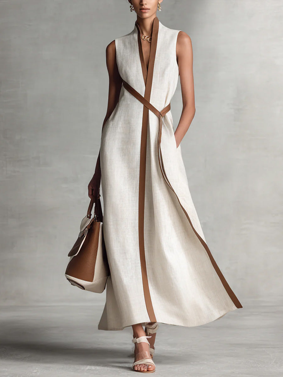 Vestido largo mujer lino sin mangas – vestido fluido elegante verano