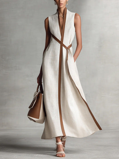Vestido largo mujer lino sin mangas – vestido fluido elegante verano